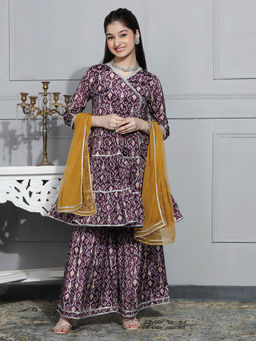 Cherry & Jerry - Purple Chinon Silk Kurta with Sharara & Dupatta (Set of 3)