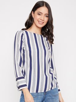 CRIMSOUNE CLUB - Women's Navy Blue Stripes Tops