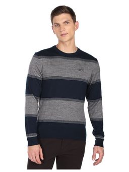 Arrow Sports - Men Navy and Grey Acrylic Horizontal Stripe Sweater