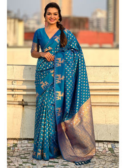 SGF11 - Blue Kanjivaram Soft Silk Saree with Unstitched Blouse