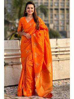 SGF11 - Orange Kanjivaram Soft Silk Saree with Unstitched Blouse