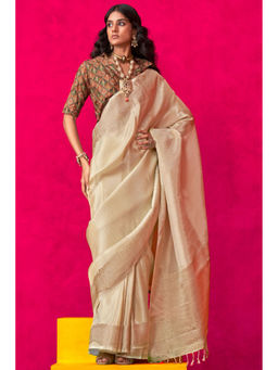SGF11 - Beige Kanjivaram Tissue Soft Silk Saree with Unstitched Blouse