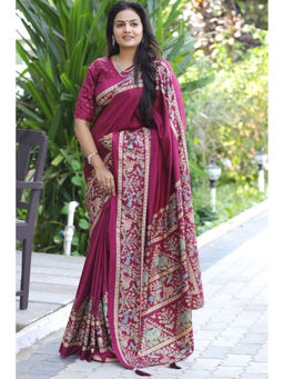 SGF11 - Maroon Printed Soft Silk Saree with Unstitched Blouse