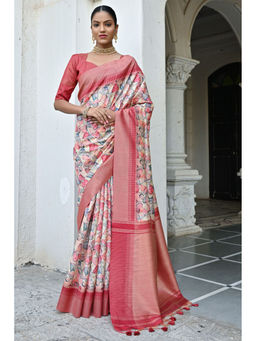 SGF11 - Multi-Color Kalamkari Soft Silk Printed Saree with Unstitched Blouse