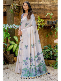 SGF11 - Blue Soft Cotton Linen Silk Saree with Unstitched Blouse