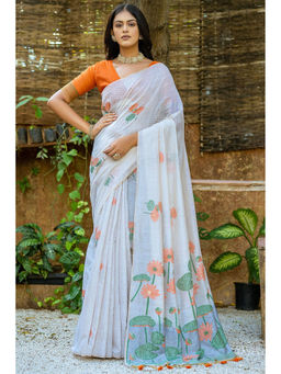 SGF11 - Orange Soft Cotton Linen Silk Saree with Unstitched Blouse