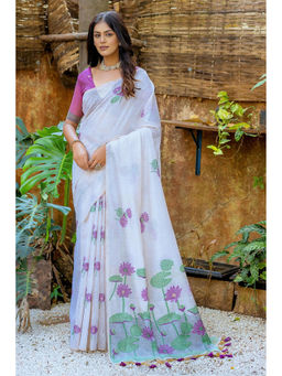 SGF11 - Purple Soft Cotton Linen Silk Saree with Unstitched Blouse