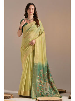 SGF11 - Light Green Kanjivaram Soft Cotton Linen Silk Saree with Unstitched Blouse