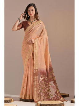 SGF11 - Peach Kanjivaram Soft Cotton Linen Silk Saree with Unstitched Blouse