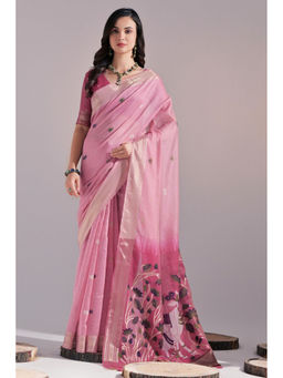 SGF11 - Pink Kanjivaram Soft Cotton Linen Silk Saree with Unstitched Blouse