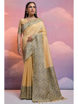 SGF11 - Cream Kanjivaram Soft Silk Saree with Unstitched Blouse