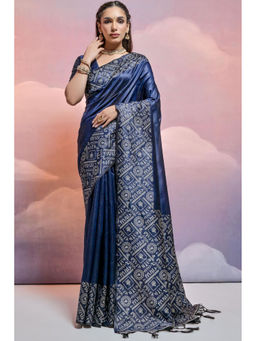 SGF11 - Navy Blue Kanjivaram Soft Silk Saree with Unstitched Blouse