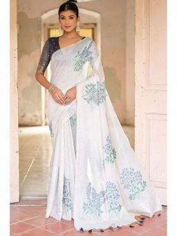 SGF11 - Blue Soft Cotton Linen Silk Saree with Unstitched Blouse
