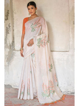 SGF11 - Orange Soft Cotton Linen Silk Saree with Unstitched Blouse