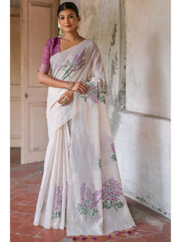 SGF11 - Purple Soft Cotton Linen Silk Saree with Unstitched Blouse