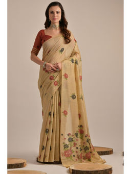 SGF11 - Beige Soft Cotton Linen Silk Saree with Unstitched Blouse