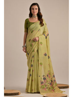 SGF11 - Light Green Soft Cotton Linen Silk Saree with Unstitched Blouse