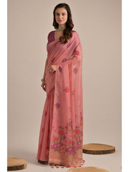 SGF11 - Peach Soft Cotton Linen Silk Saree with Unstitched Blouse