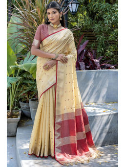 SGF11 - Cream Kanjivaram Soft Silk Saree with Unstitched Blouse