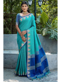 SGF11 - Rama Teal Kanjivaram Soft Silk Saree with Unstitched Blouse