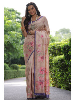 SGF11 - Cream Cotton Kalamkari Printed Silk Saree with Unstitched Blouse