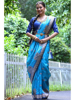 SGF11 - Light Blue Tussar Soft Silk Saree with Unstitched Blouse