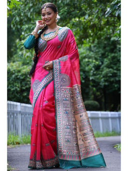 SGF11 - Pink Tussar Soft Silk Saree with Unstitched Blouse