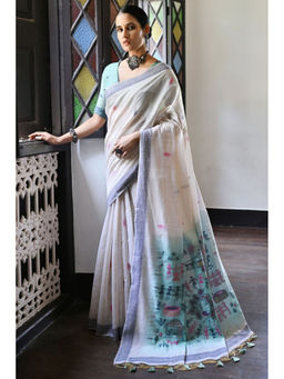 SGF11 - Off White & Blue Soft Cotton Silk Saree with Unstitched Blouse