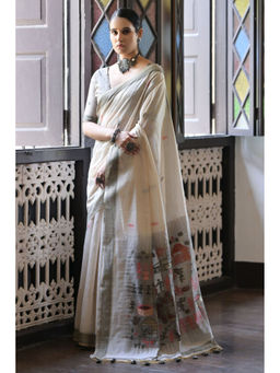 SGF11 - Off White & Grey Soft Cotton Silk Saree with Unstitched Blouse