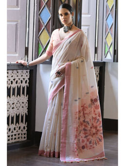 SGF11 - Off White & Maroon Soft Cotton Silk Saree with Unstitched Blouse