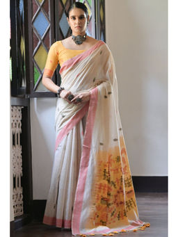 SGF11 - Off White & Red Soft Cotton Silk Saree with Unstitched Blouse