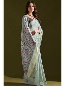 SGF11 - Light Green Soft Cotton Silk Saree with Unstitched Blouse