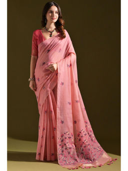 SGF11 - Pink Soft Cotton Silk Saree with Unstitched Blouse