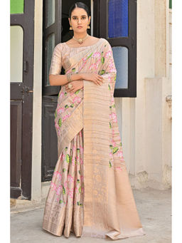 SGF11 - Beige Soft Cotton Silk Saree with Unstitched Blouse