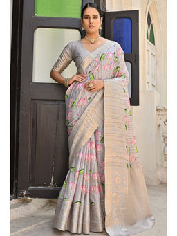 SGF11 - Grey Soft Cotton Silk Saree with Unstitched Blouse