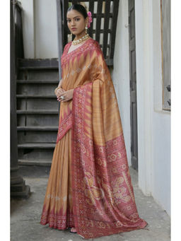 SGF11 - Beige Tussar Soft Silk Saree with Unstitched Blouse