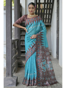 SGF11 - Light Blue Tussar Soft Silk Saree with Unstitched Blouse