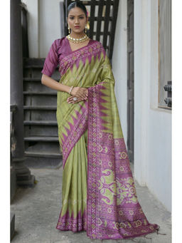 SGF11 - Light Green Tussar Soft Silk Saree with Unstitched Blouse