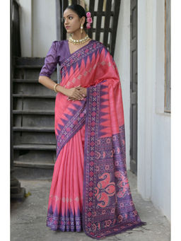 SGF11 - Pink Tussar Soft Silk Saree with Unstitched Blouse