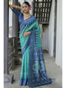 SGF11 - Rama Teal Tussar Soft Silk Saree with Unstitched Blouse