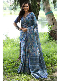 SGF11 - Blue Tussar Soft Silk Saree with Unstitched Blouse