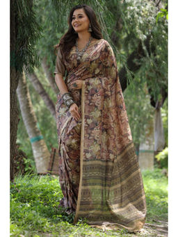 SGF11 - Brown Tussar Soft Silk Saree with Unstitched Blouse