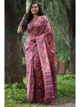 SGF11 - Pink Tussar Soft Silk Saree with Unstitched Blouse