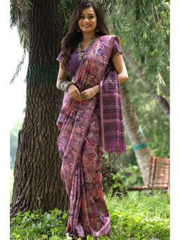 SGF11 - Purple Tussar Soft Silk Saree with Unstitched Blouse