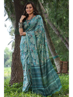 SGF11 - Rama Green Tussar Soft Silk Saree with Unstitched Blouse