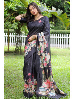 SGF11 - Black Tussar Soft Silk Saree with Unstitched Blouse