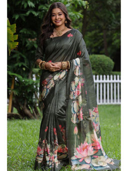 SGF11 - Green Tussar Soft Silk Saree with Unstitched Blouse