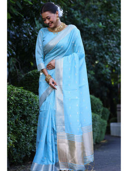 SGF11 - Light Blue Tissue Soft Silk Saree with Unstitched Blouse