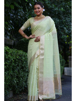 SGF11 - Light Green Tissue Soft Silk Saree with Unstitched Blouse