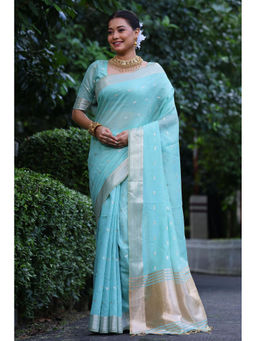 SGF11 - Rama Blue Tissue Soft Silk Saree with Unstitched Blouse